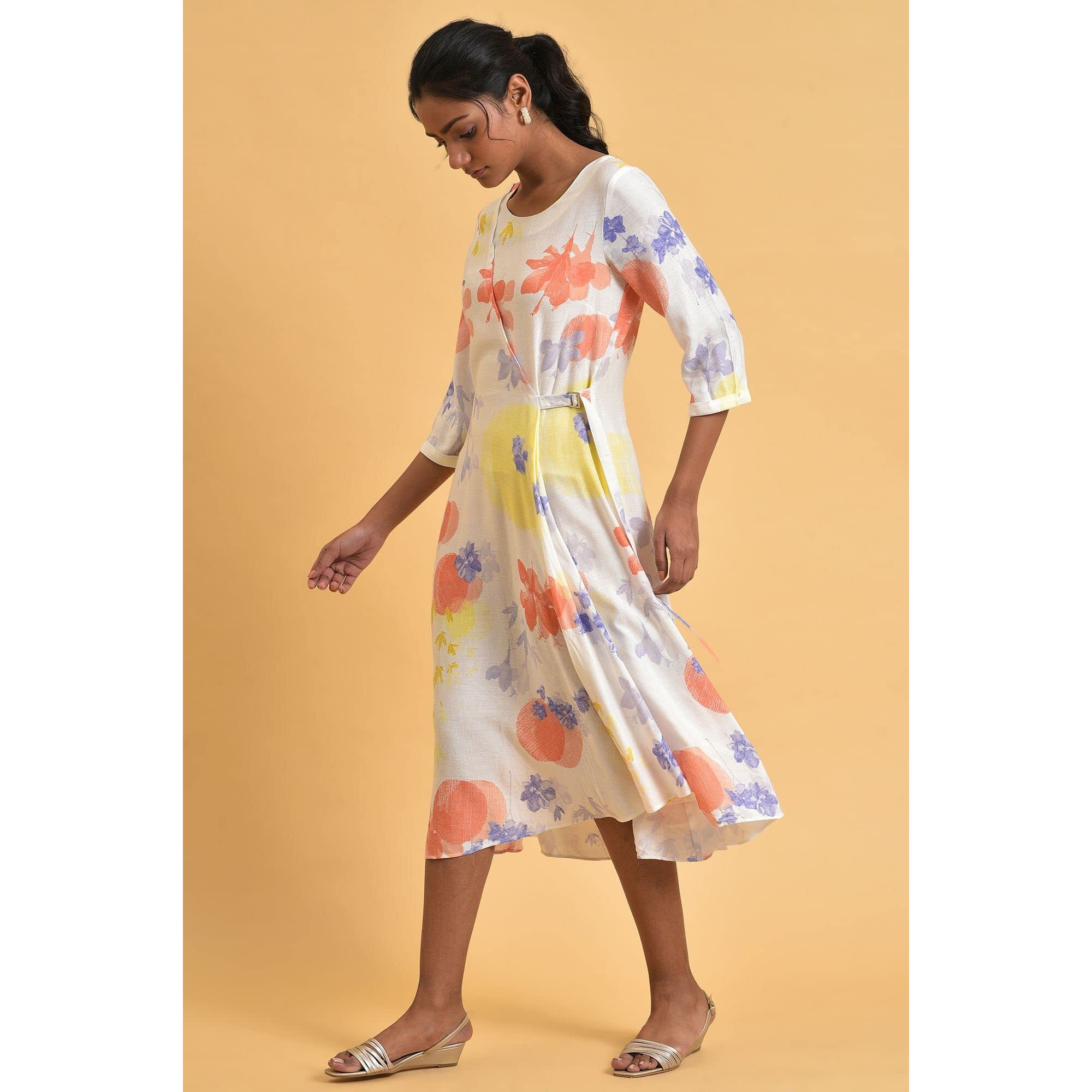 W For Woman Ecru Floral Printed Summer Wrap Dress_23Few19337-121022_Xl