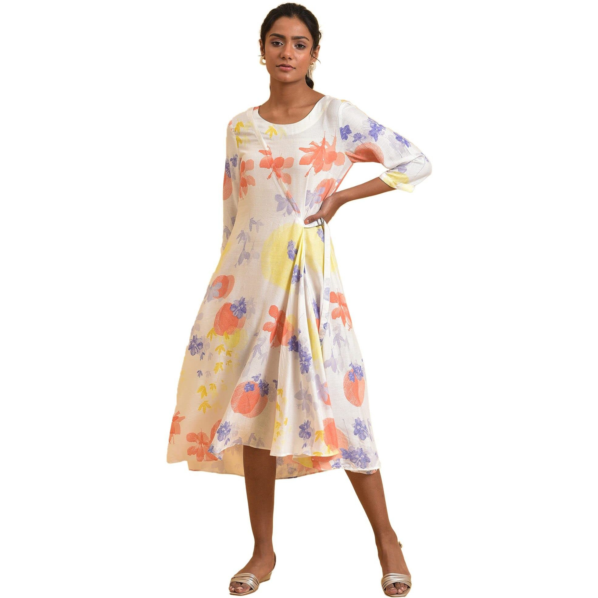 W For Woman Ecru Floral Printed Summer Wrap Dress_23Few19337-121022_2Xl