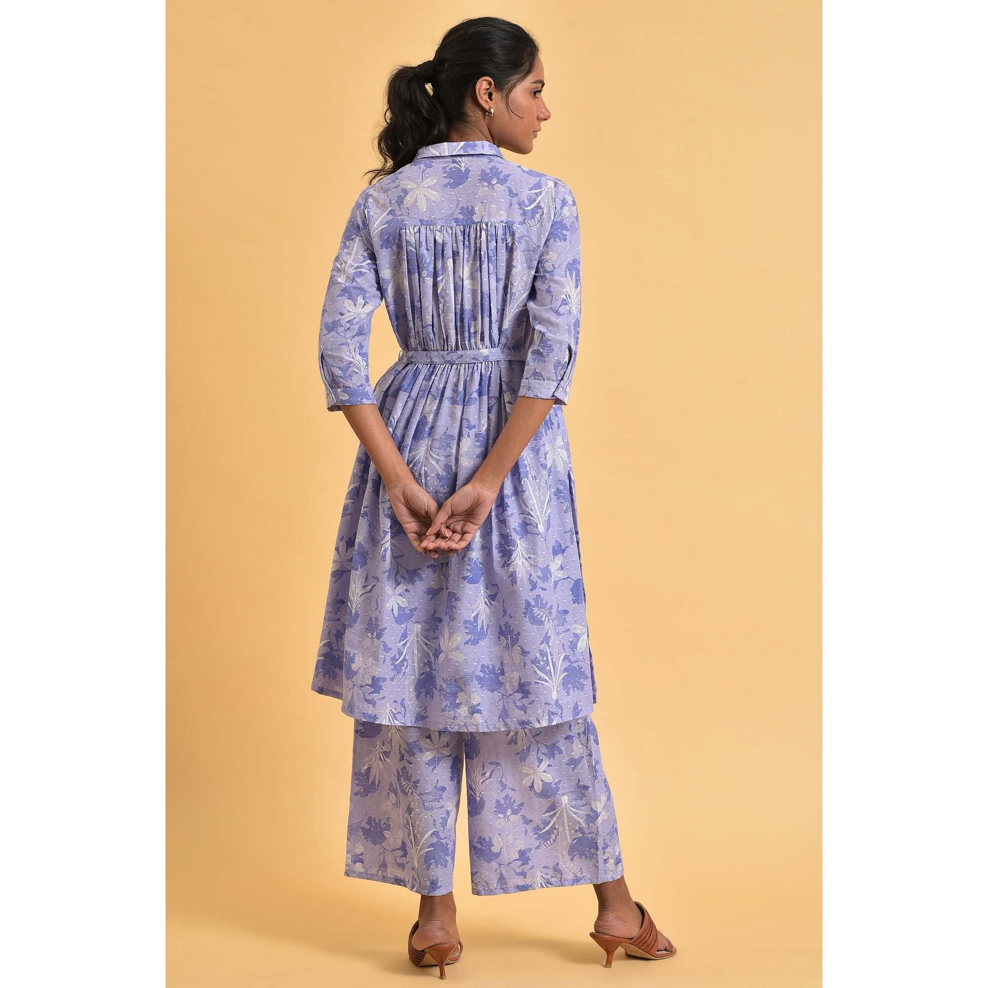 W For Woman Women's Cotton Kurta & Flared Pant (23Fews19344-121046_Lavender Blue