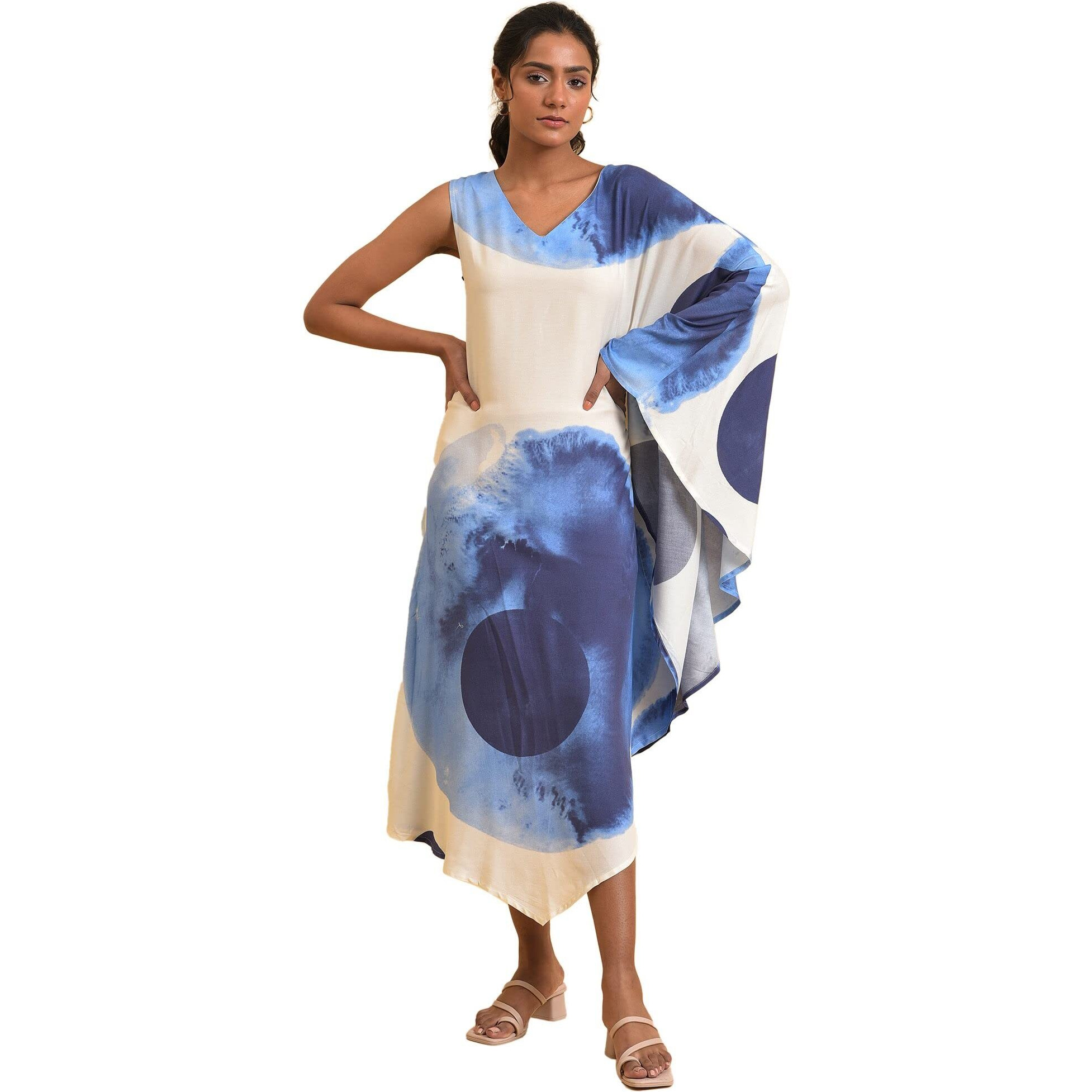 W For Woman Blue One-Sided Sleeve Kaftan Dress_23Few18788-120813_3Xl