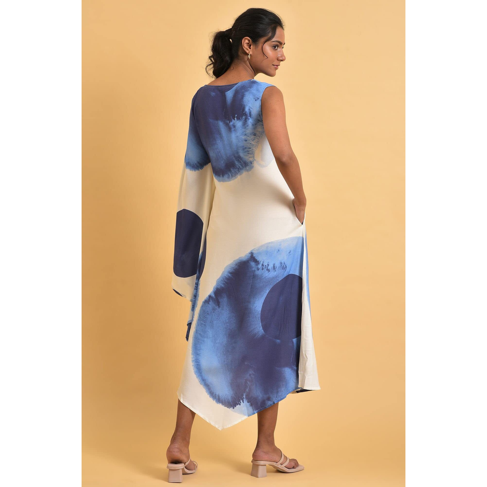 W For Woman Blue One-Sided Sleeve Kaftan Dress_23Few18788-120813_Xs