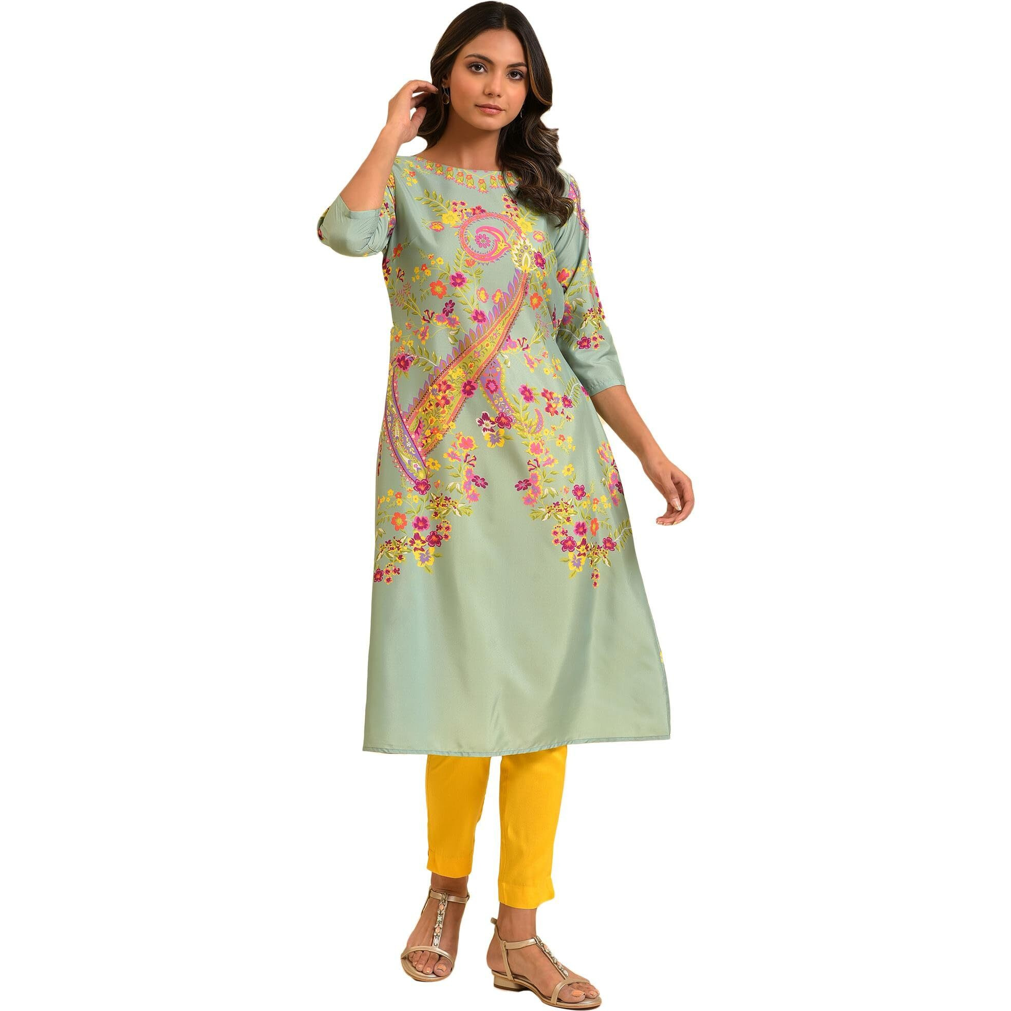 W For Woman Women's Polyester Regular Kurta (23Few18742-119780_Sprucetone