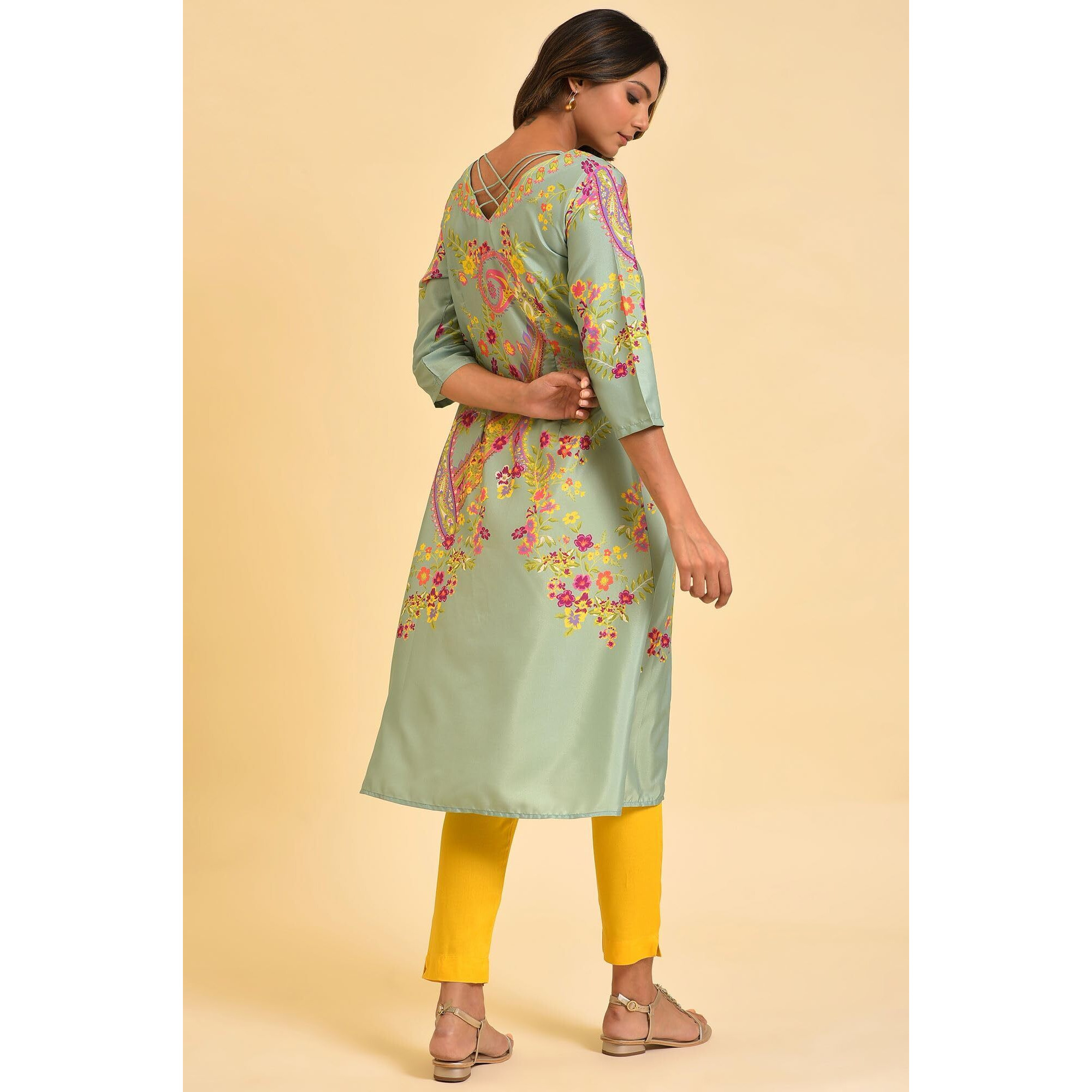W For Woman Women's Polyester Regular Kurta (23Few18742-119780_Sprucetone