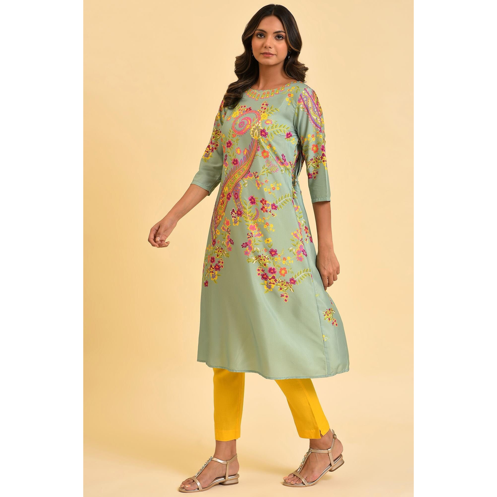 W For Woman Women's Polyester Regular Kurta (23Few18742-119780_Sprucetone