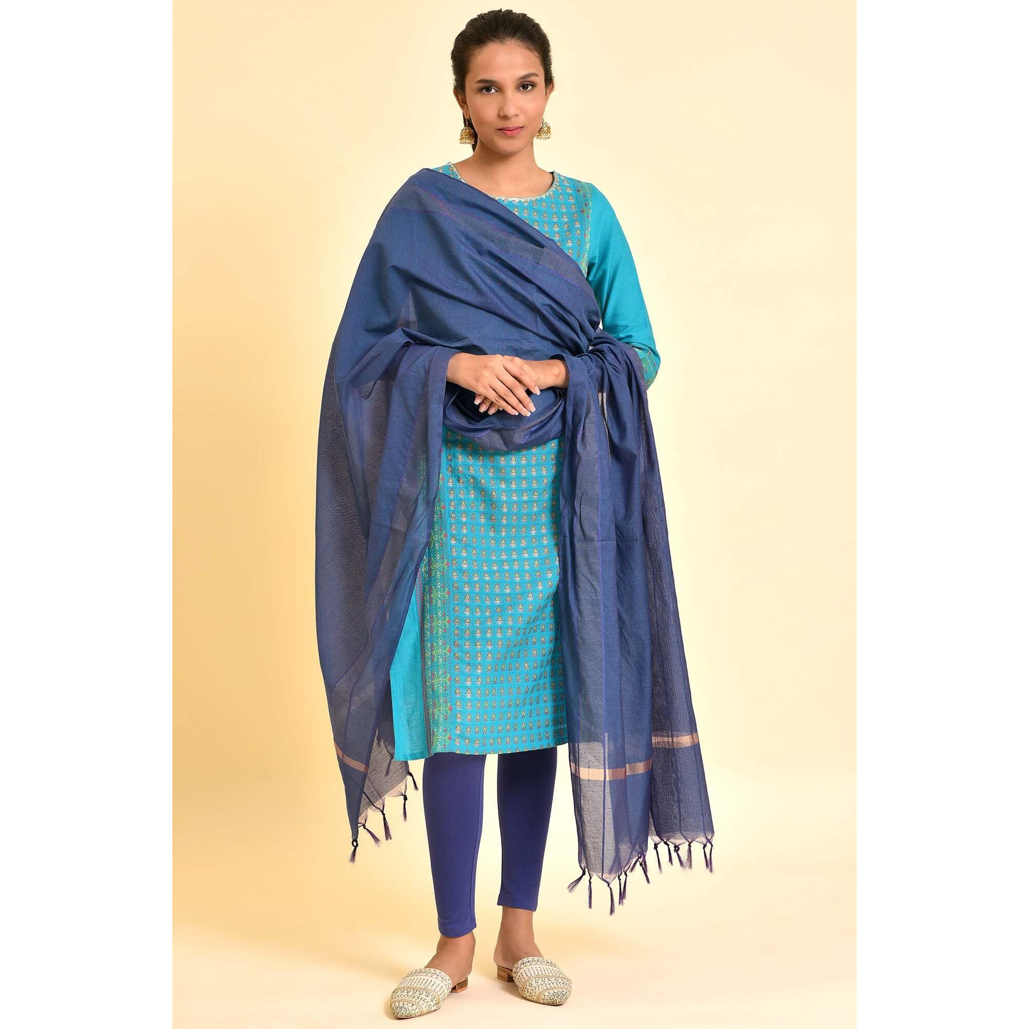 W For Woman Women Cotton Purple Chanderi Dupatta (8905661114931_Free Size)