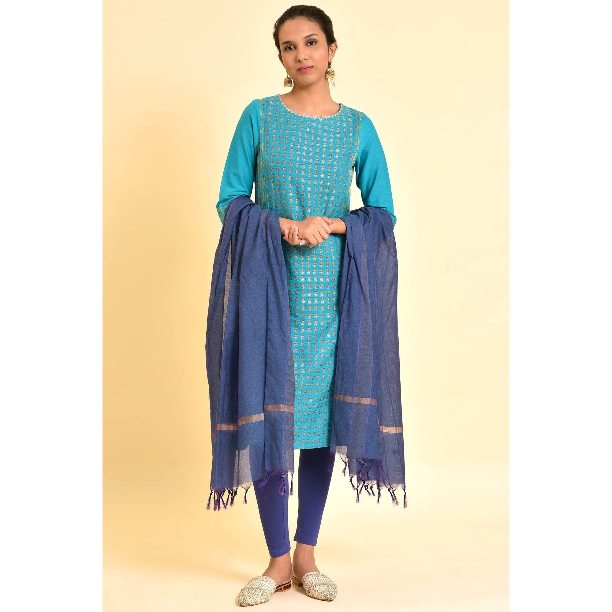 W For Woman Women Cotton Purple Chanderi Dupatta (8905661114931_Free Size)