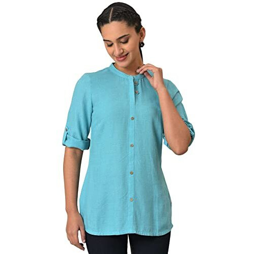 Blue Yarn-Dyed Summer Plus Size Kurti