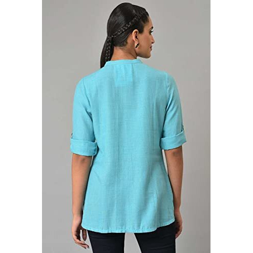 Blue Yarn-Dyed Summer Plus Size Kurti