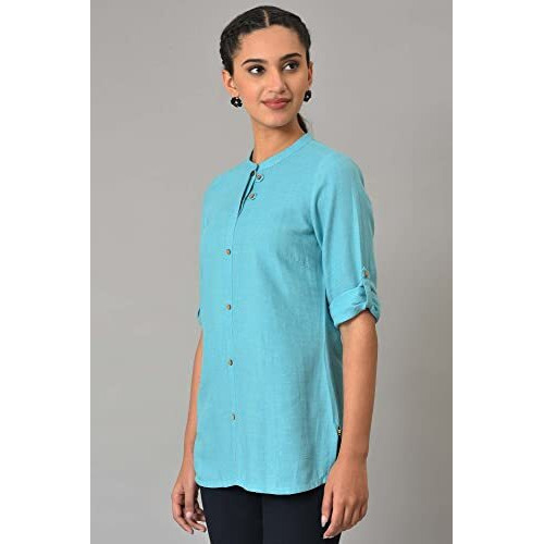 Blue Yarn-Dyed Summer Plus Size Kurti