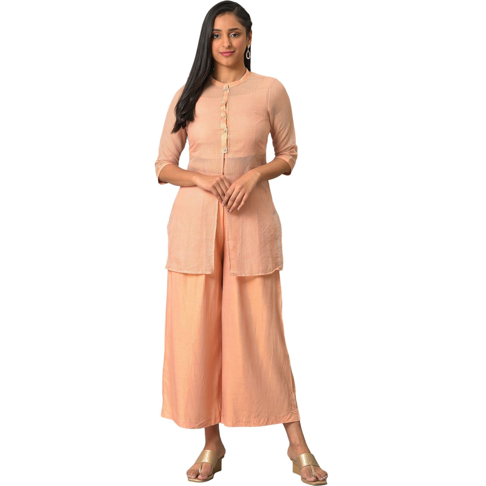 Peach Kota Jacket With Crop-Top And Box Pants