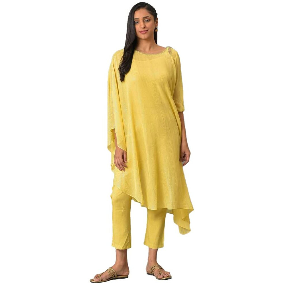 Aurelia Self-Design Yellow Women's Kurta And Trousers Set