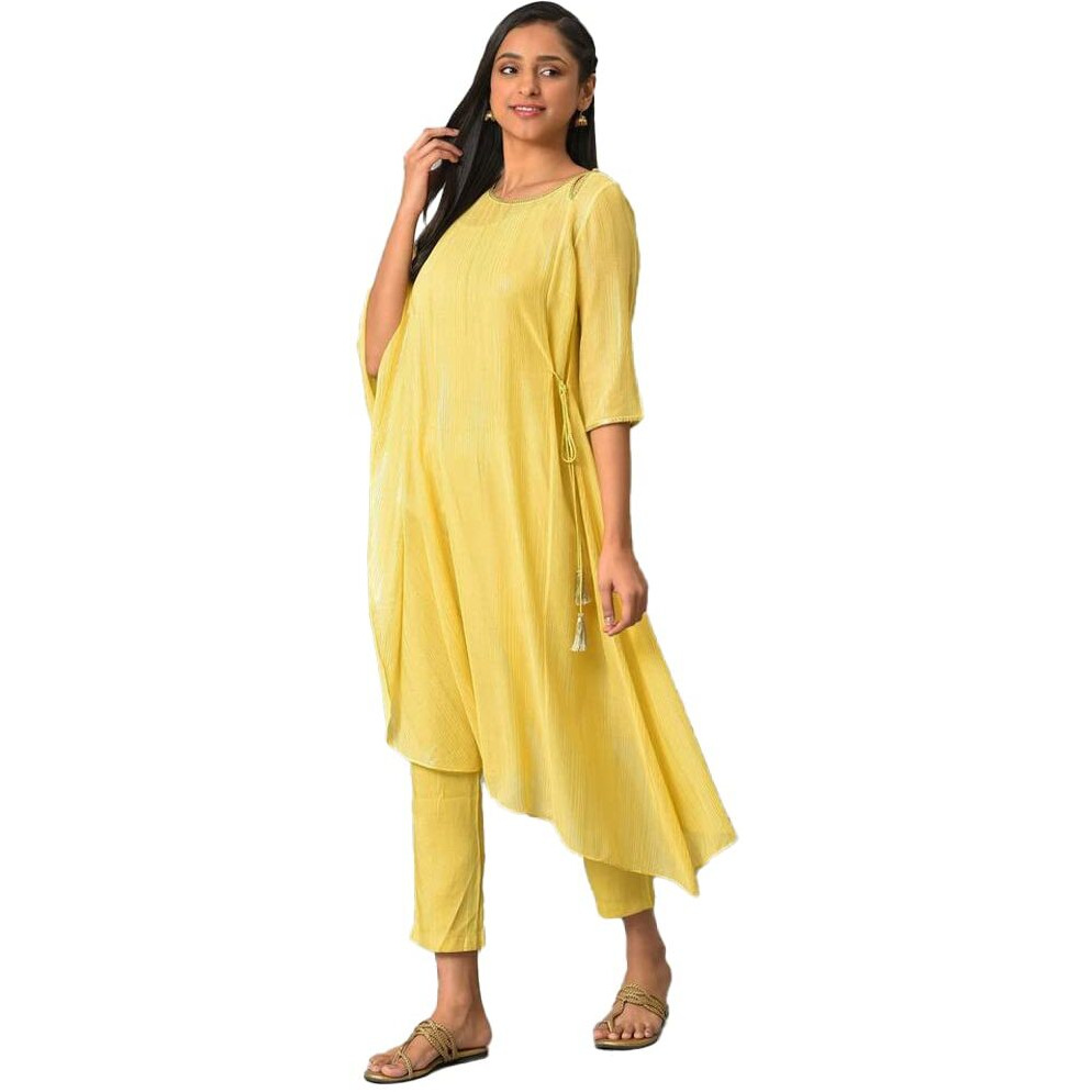 Aurelia Self-Design Yellow Women's Kurta And Trousers Set