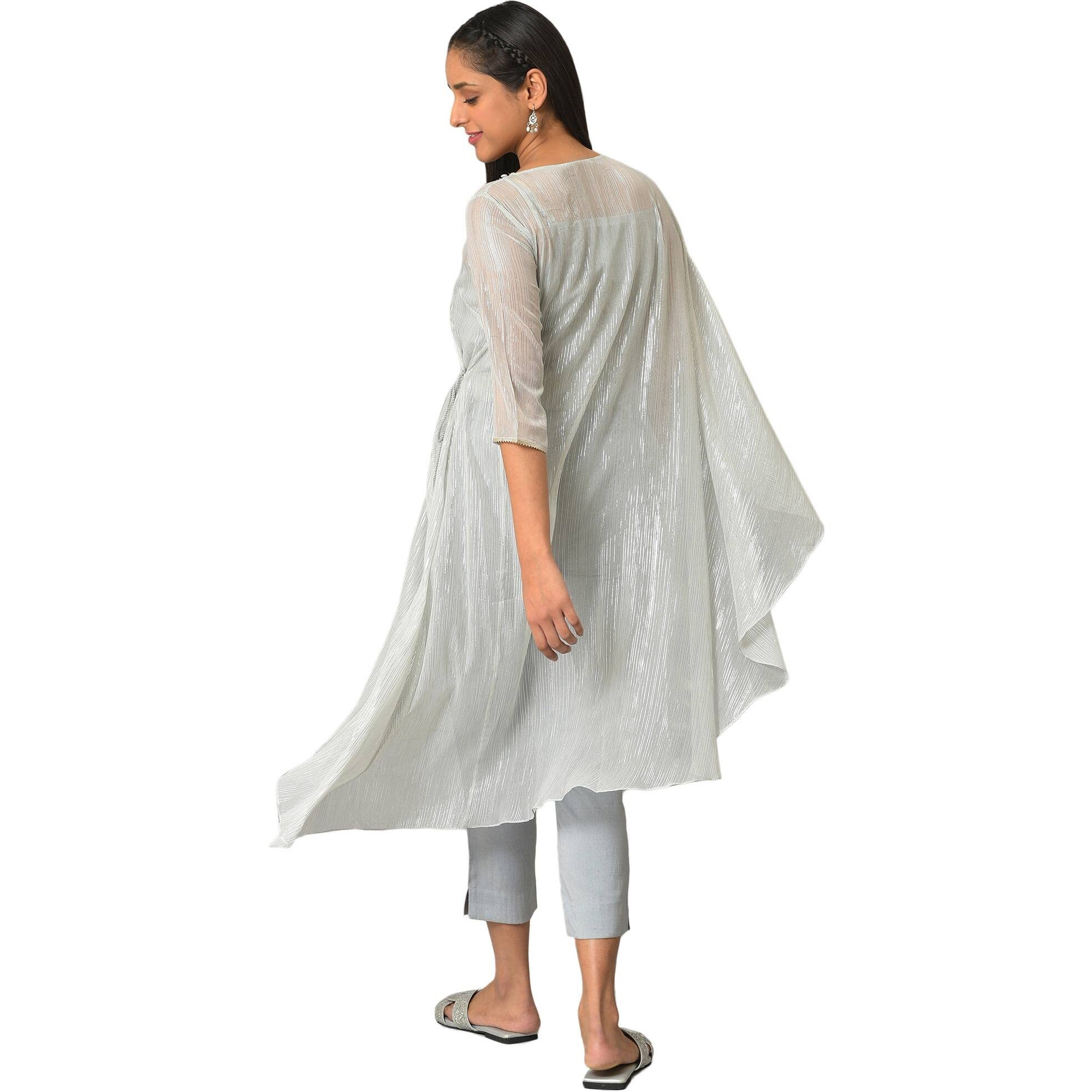 Aurelia Grey Self-Design Foil Kurta And Trousers Set