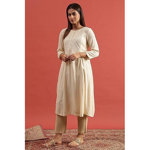 W For Woman Women's Viscose Solid Loose Kurta (23Maf11004-920765_Angora White