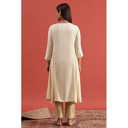 W For Woman Women's Viscose Solid Loose Kurta (23Maf11004-920765_Angora White