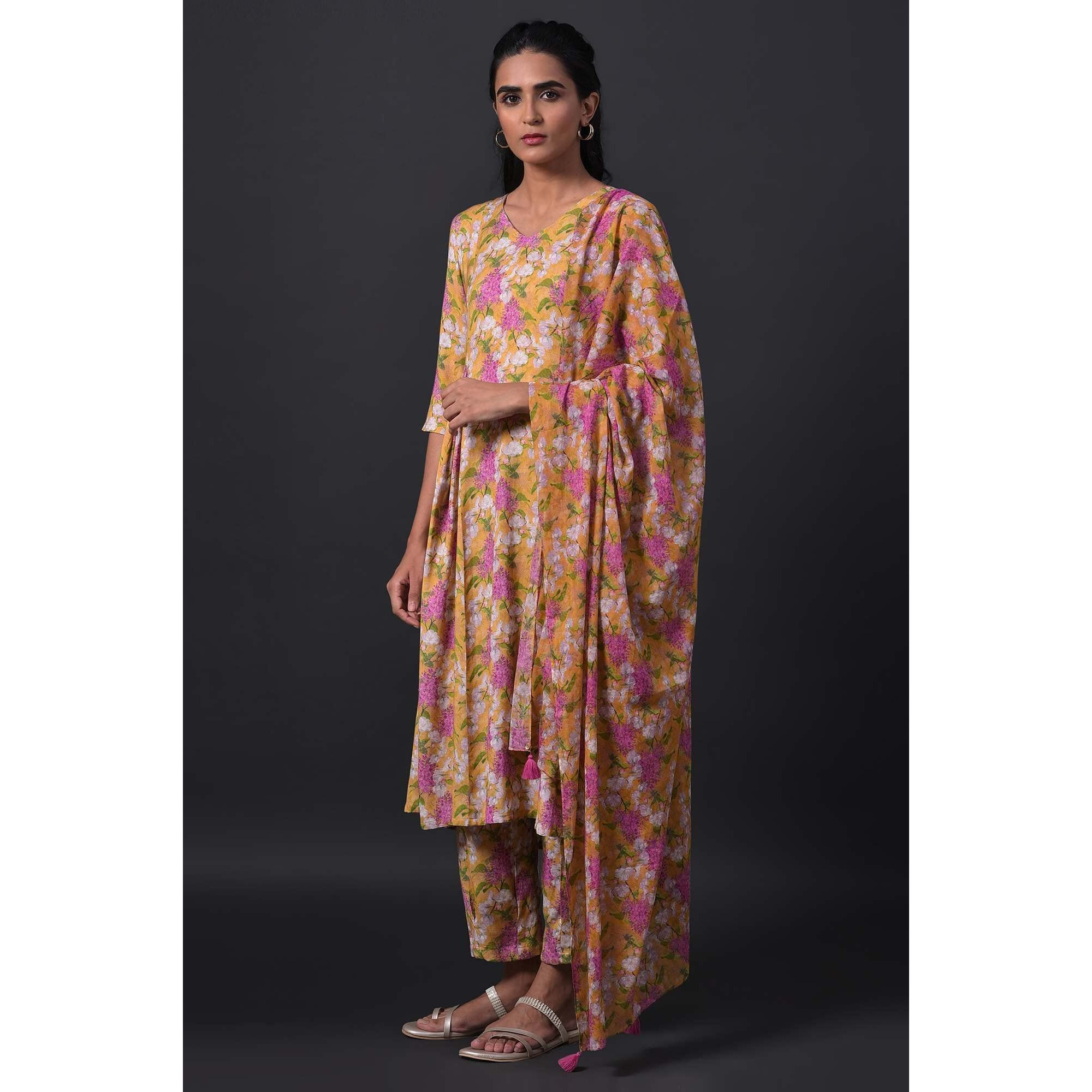 W For Woman Women's Cotton Kurta (23Fews19484-121627_Dark Yellow_18)