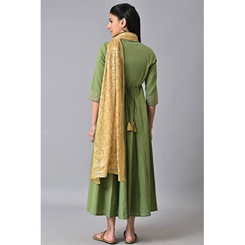 Green Festive Zari Embroidered Dress