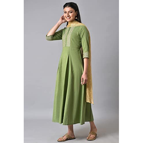 Green Festive Zari Embroidered Dress