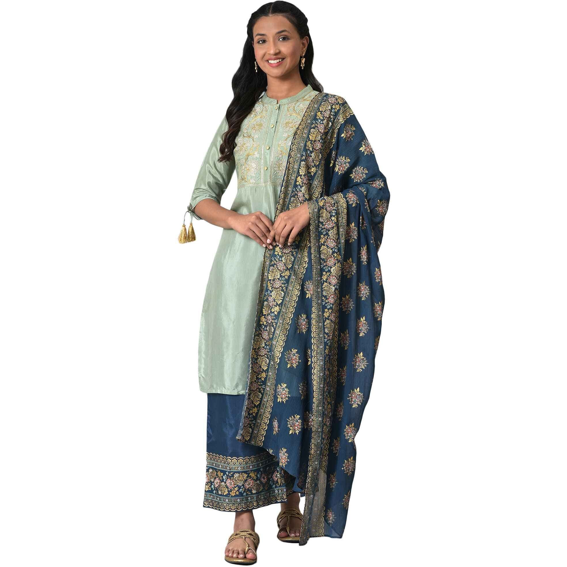 Green Zari Embroidered Festive Kurta Set