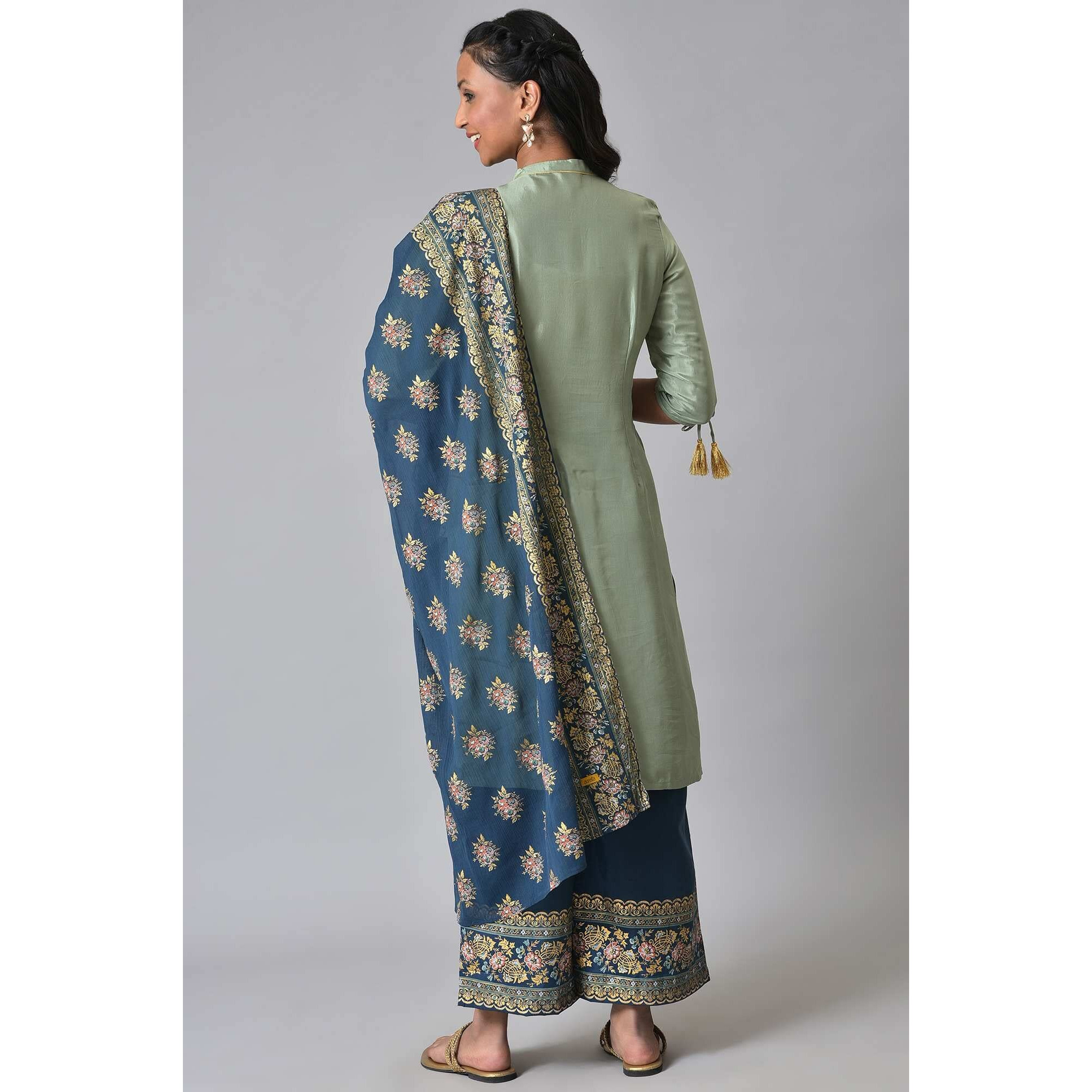 Green Zari Embroidered Festive Kurta Set