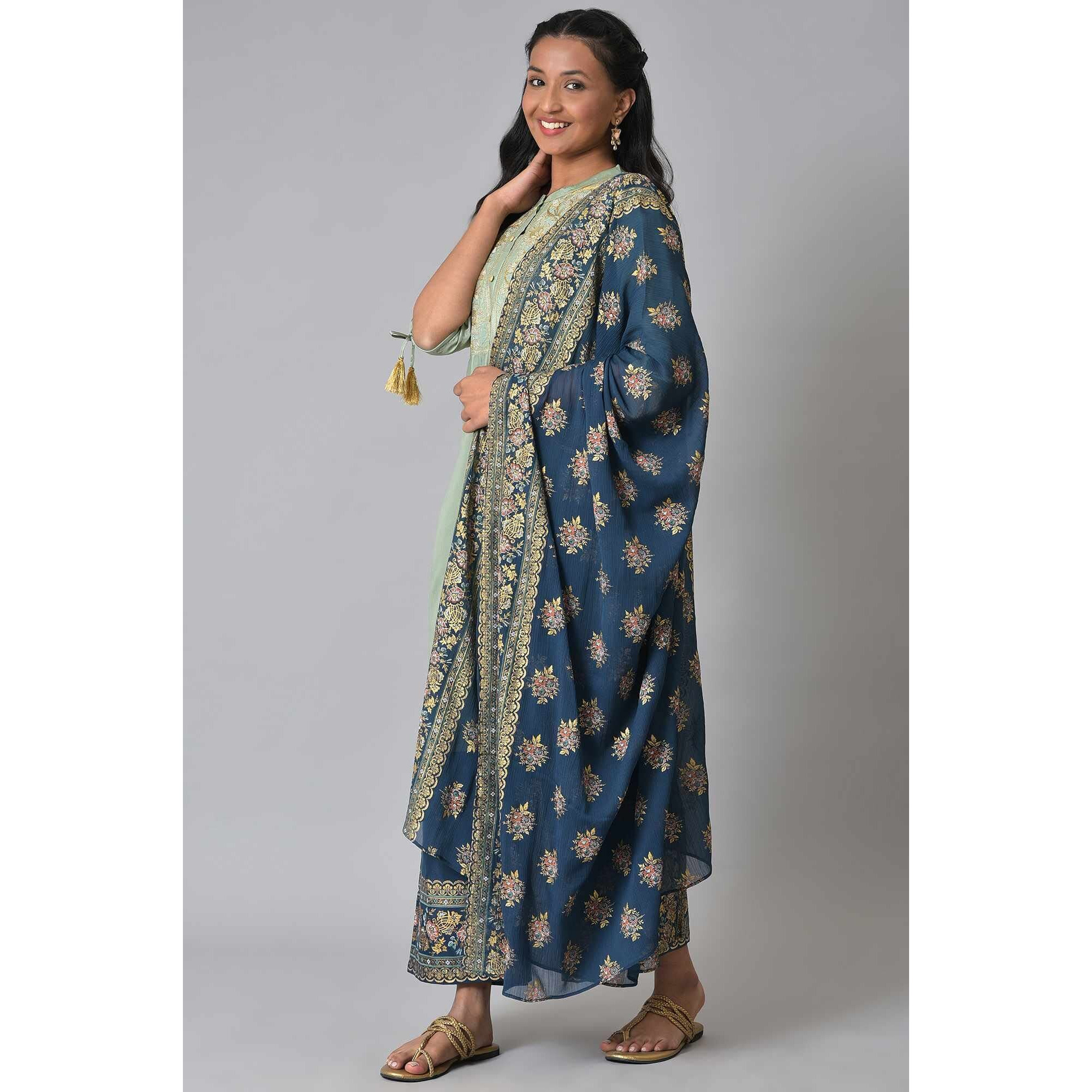 Green Zari Embroidered Festive Kurta Set