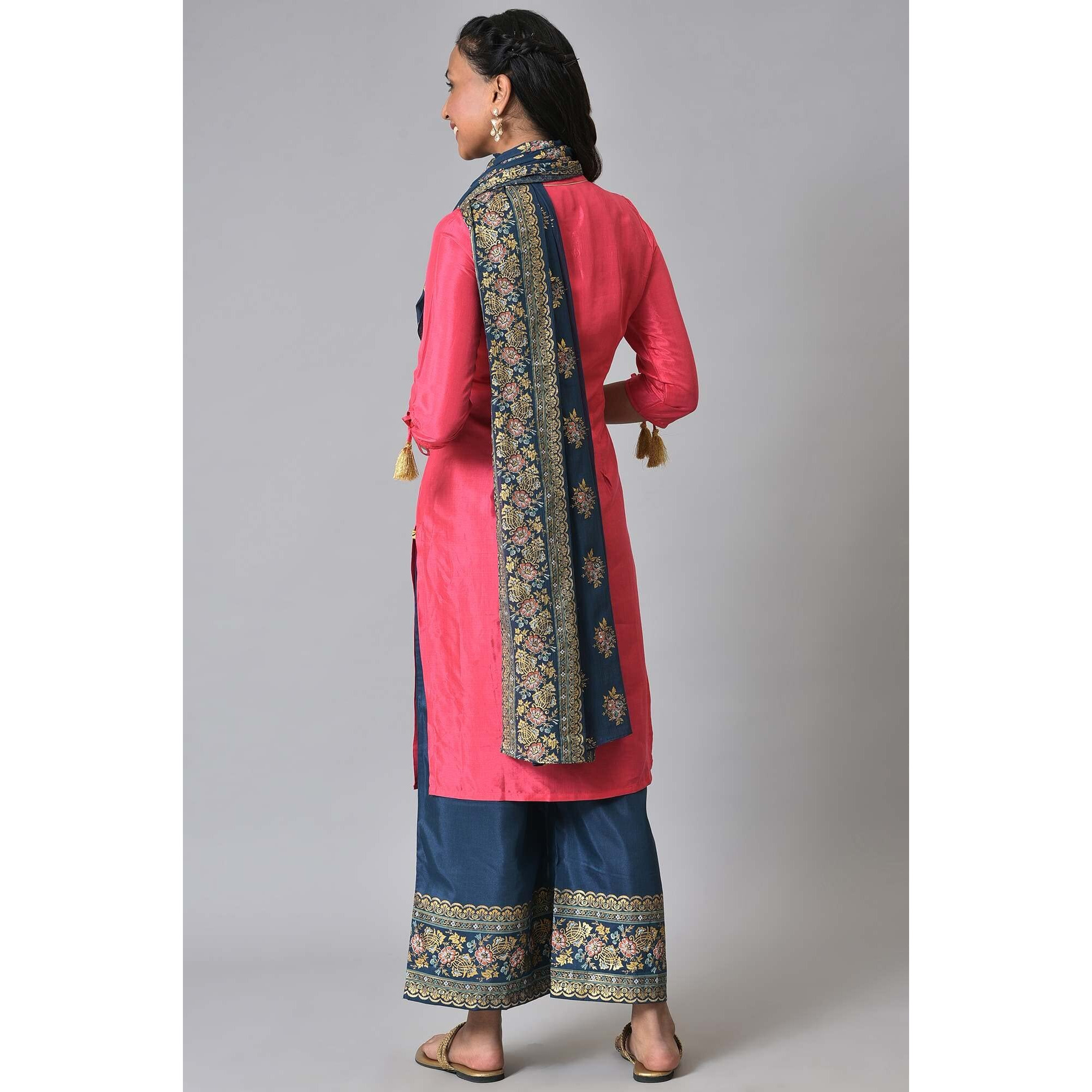 Pink Zari Embroidered Festive Kurta Set