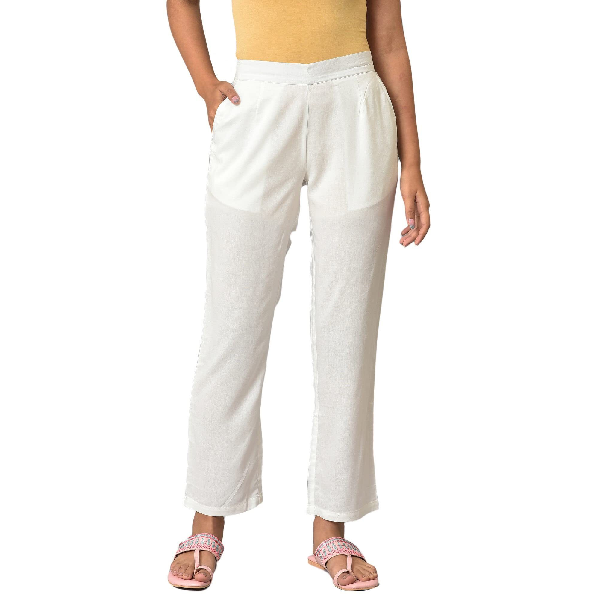 Aurelia White Solid Parallel Ethnic Bottomwear