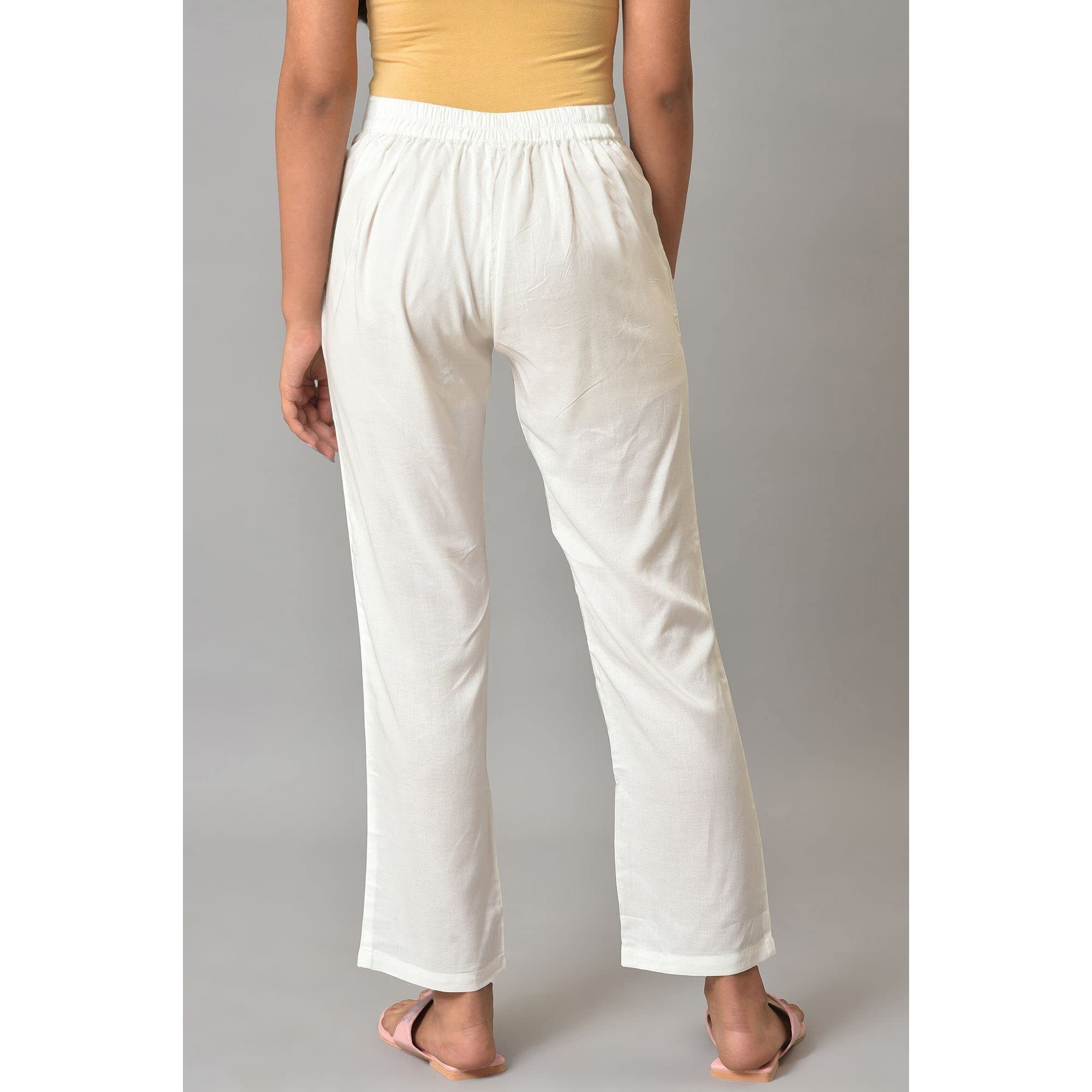 Aurelia White Solid Parallel Ethnic Bottomwear