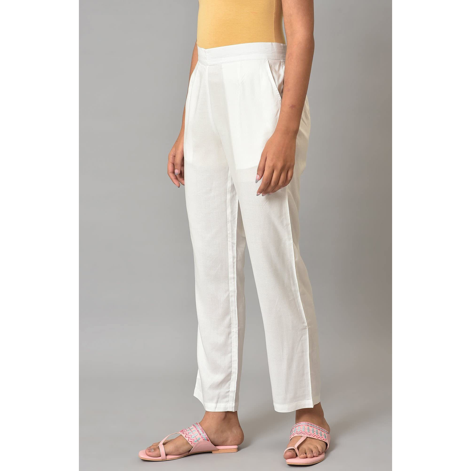 Aurelia White Solid Parallel Ethnic Bottomwear