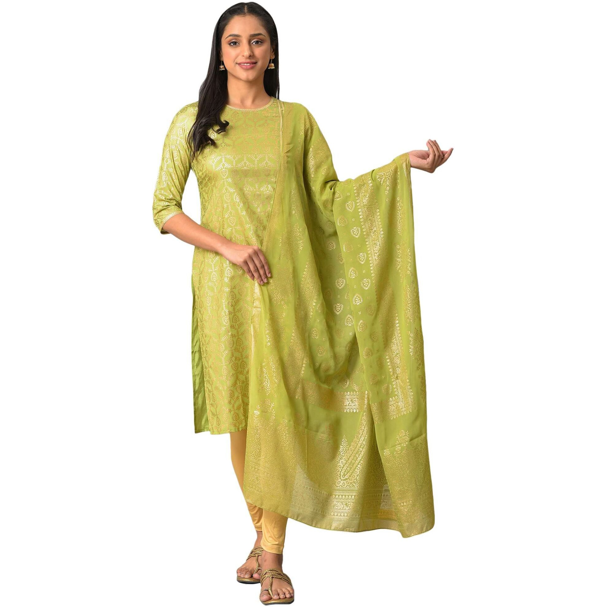 Aurelia Green Printed Ethnic Dupatta