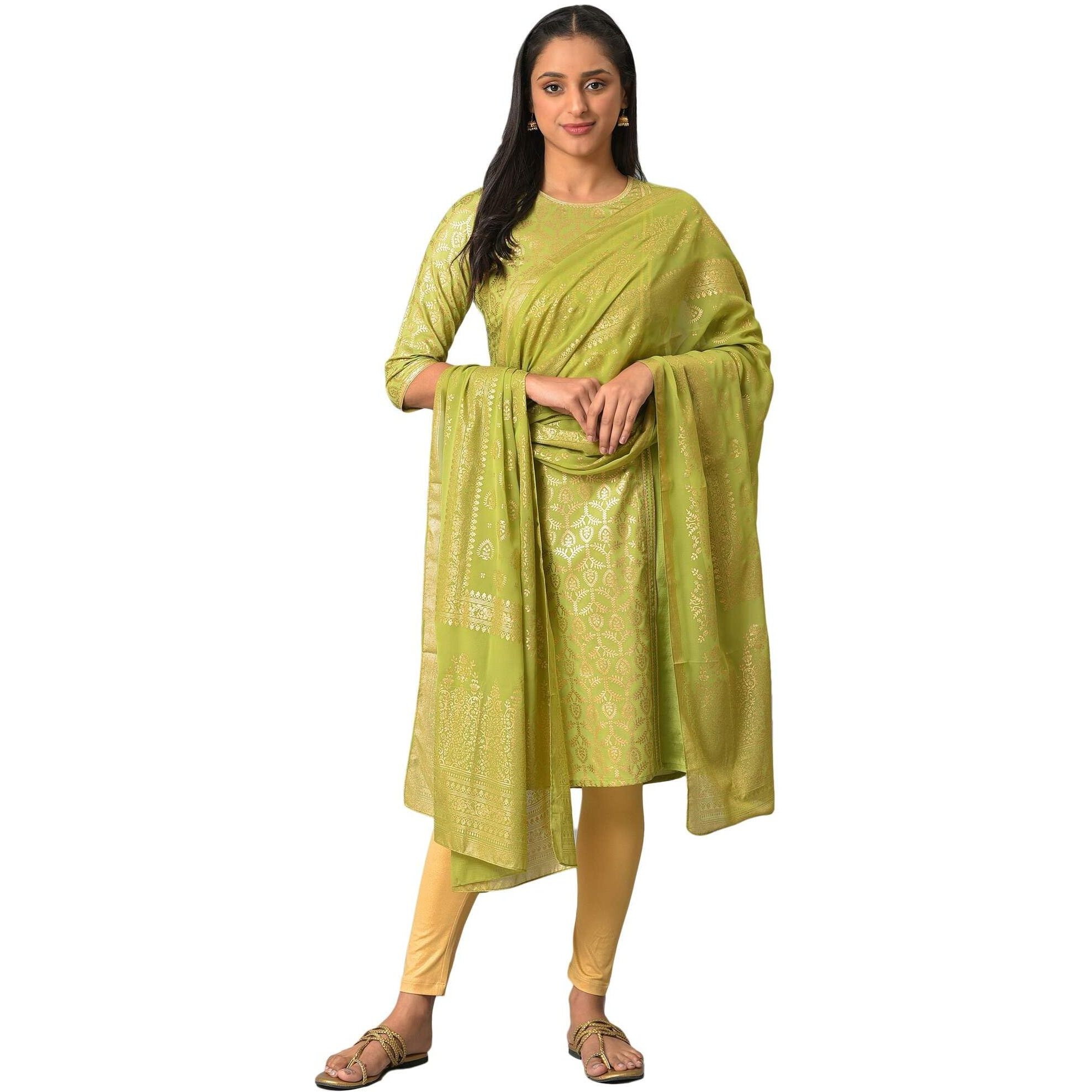 Aurelia Green Printed Ethnic Dupatta