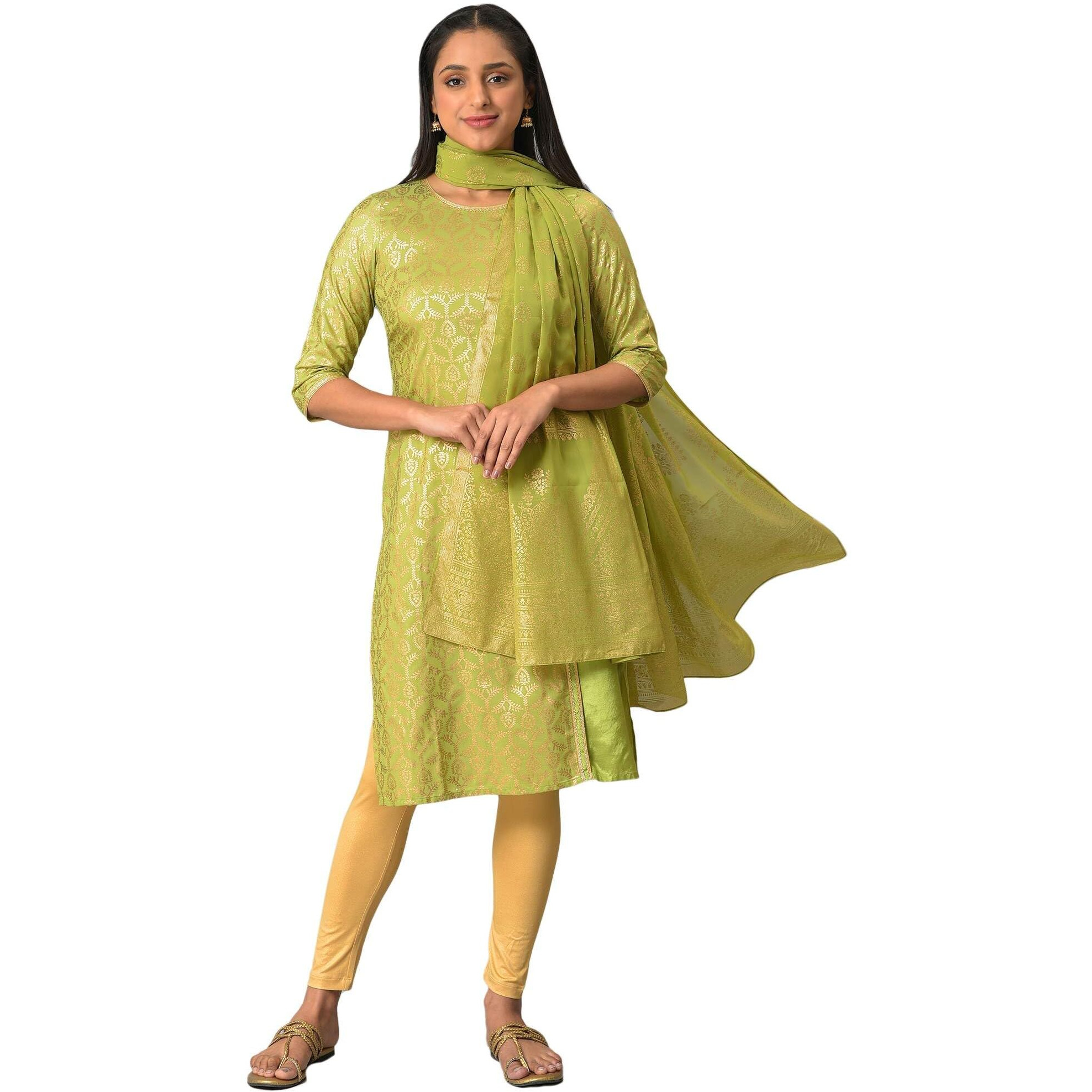 Aurelia Green Printed Ethnic Dupatta