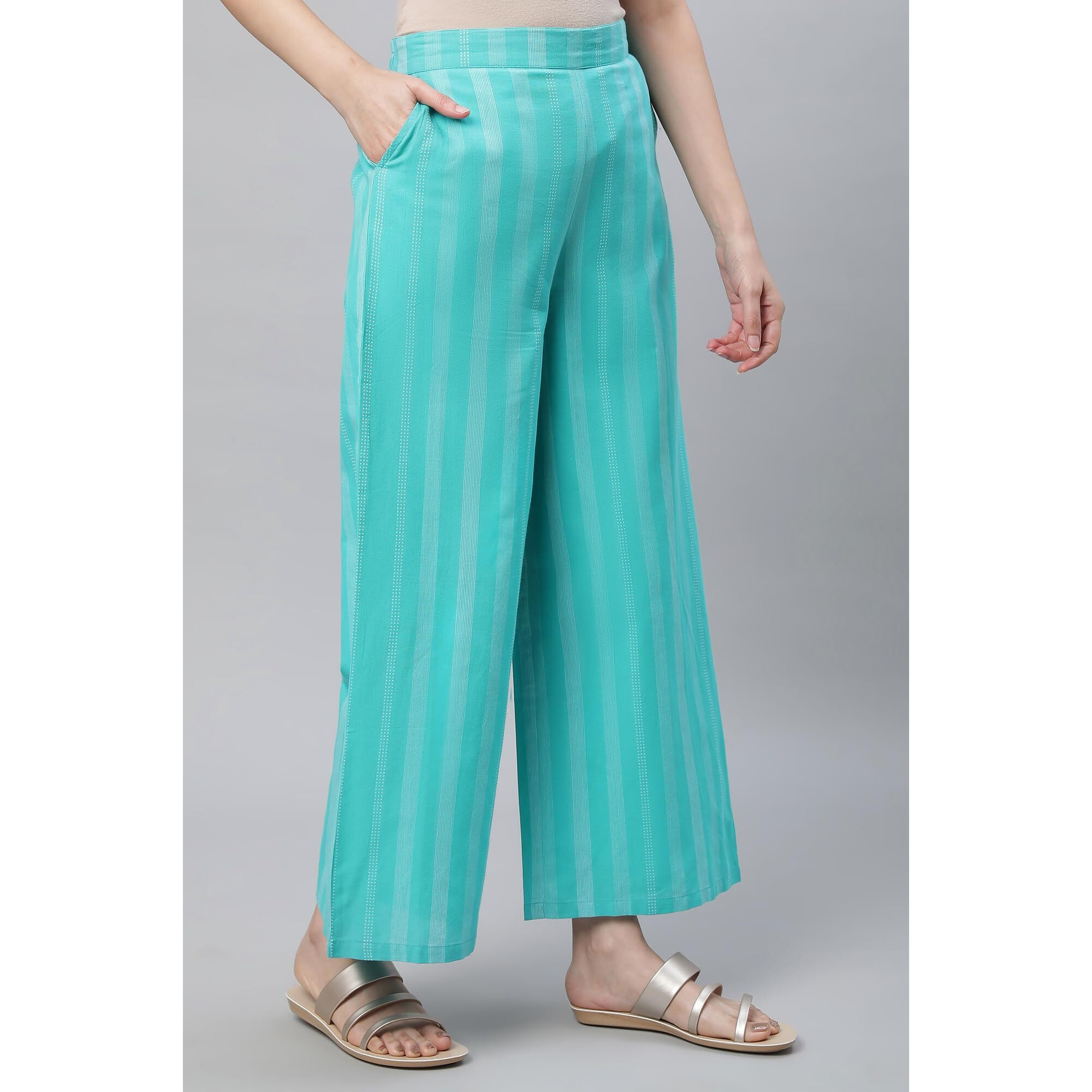 Aurelia Women's Straight Casual Pants (23Fea60304-703967_Baltic Green_Xxl
