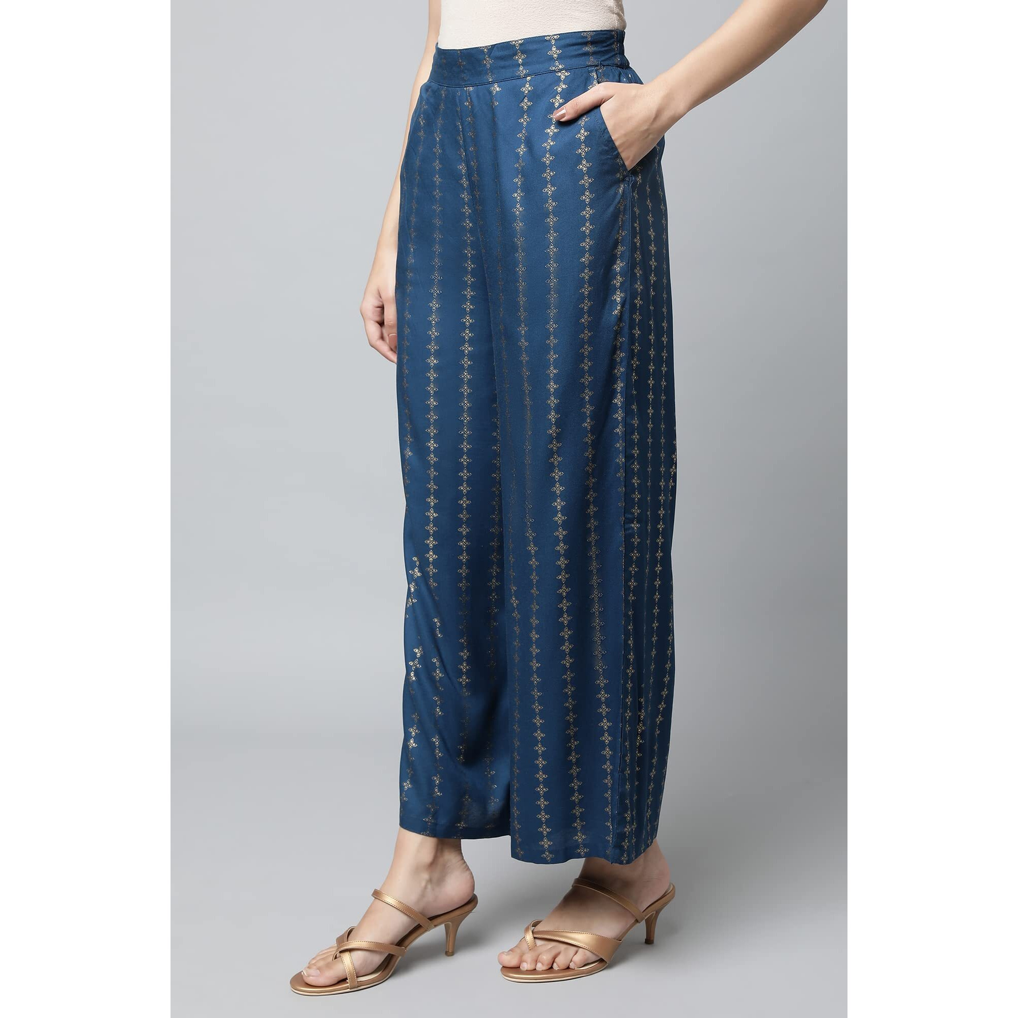 Aurelia Printed Strechable Palazzo Pants For Women | Ankle Length Palazzo Pants For Women