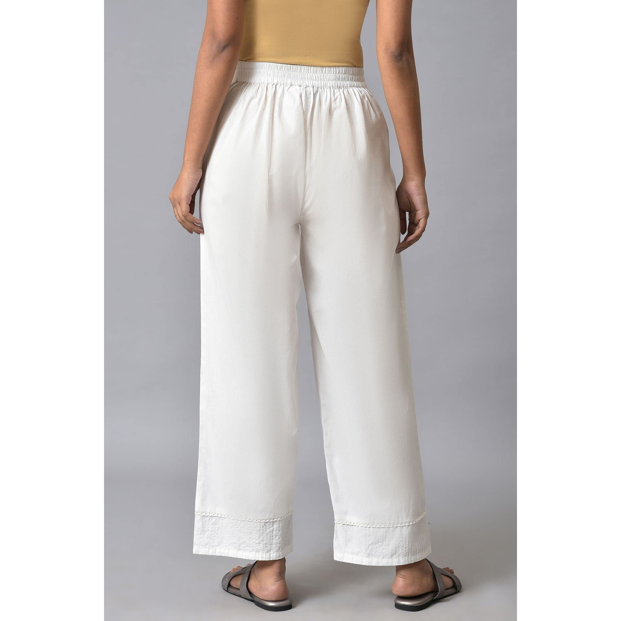 Aurelia White Solid Cotton Palazzos For Women's Ethnic Bottomwear