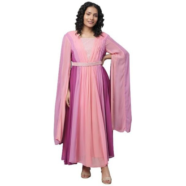 Aurelia Women's Viscose Fit And Flare Ankle Length Dress (23Fea14096-605836_Purple