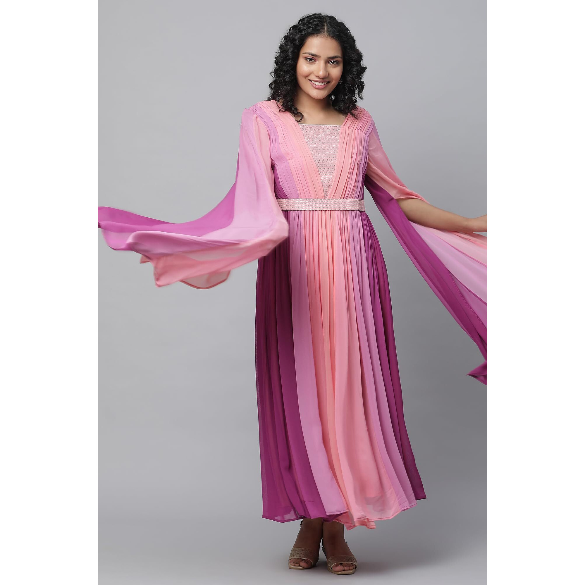 Aurelia Women's Viscose Fit And Flare Ankle Length Dress (23Fea14096-605836_Purple