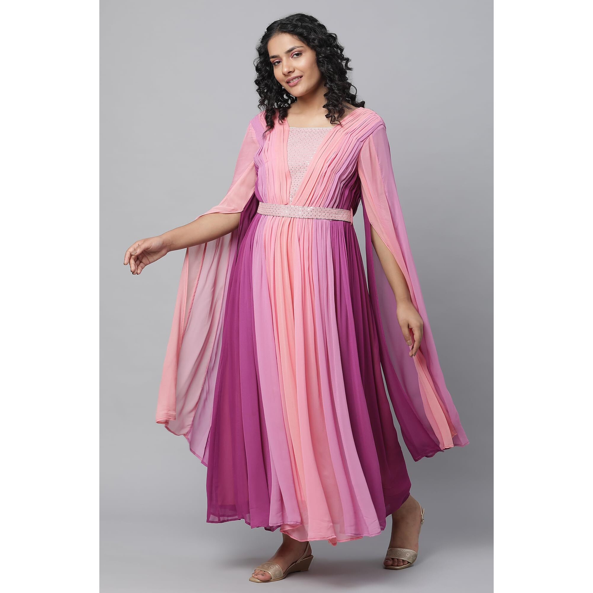 Aurelia Women's Viscose Fit And Flare Ankle Length Dress (23Fea14096-605836_Purple