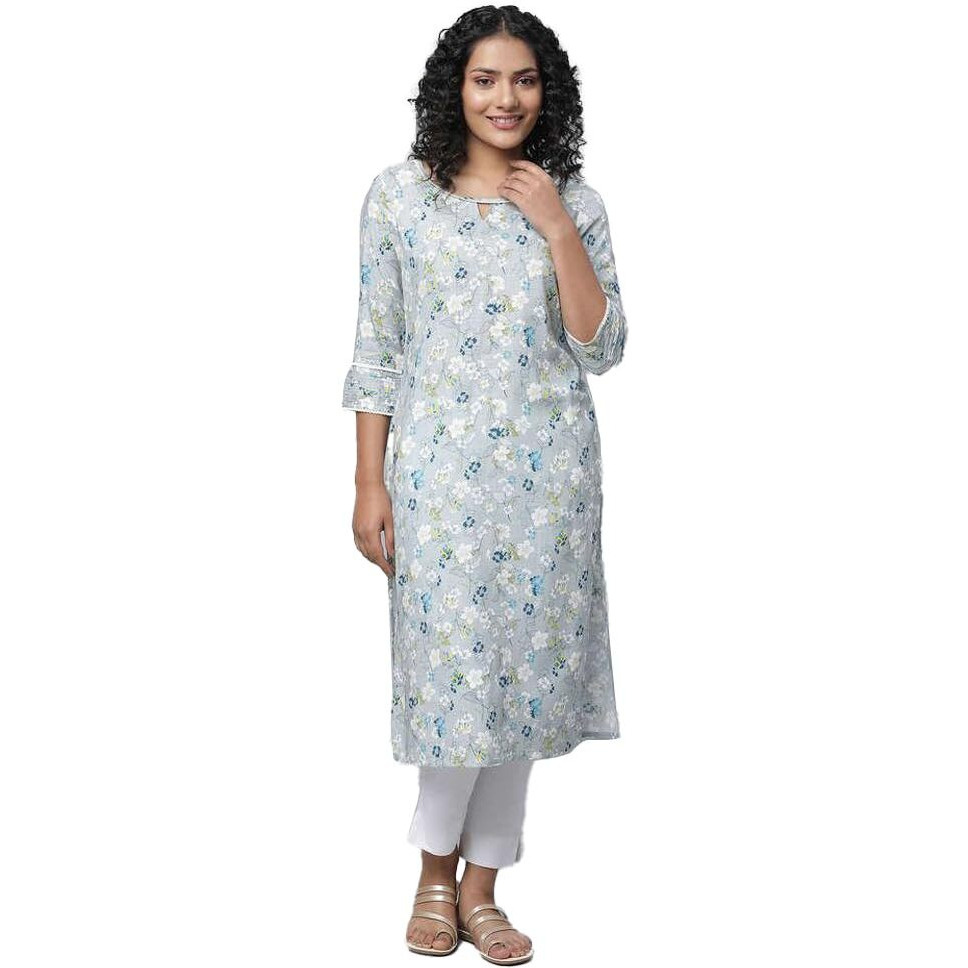 Aurelia Grey Floral Printed Printed Straight Long Kurta For Women