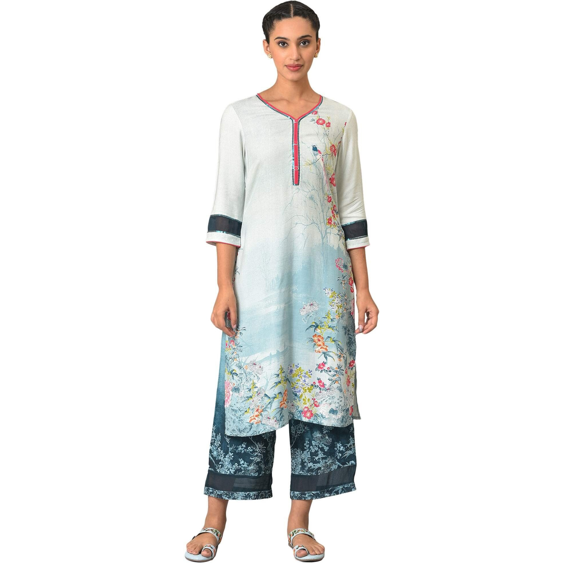 Blue Floral Printed Kurta Set
