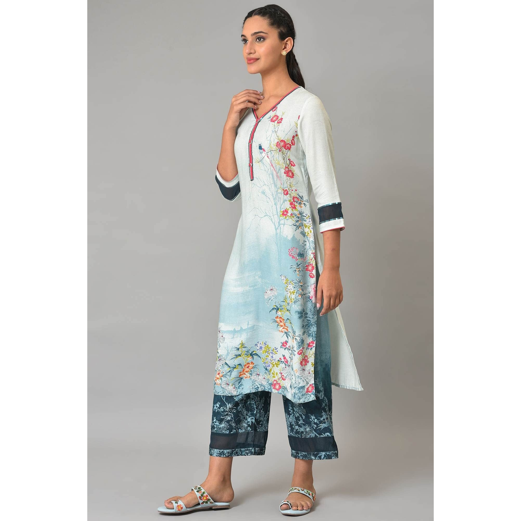Blue Floral Printed Kurta Set