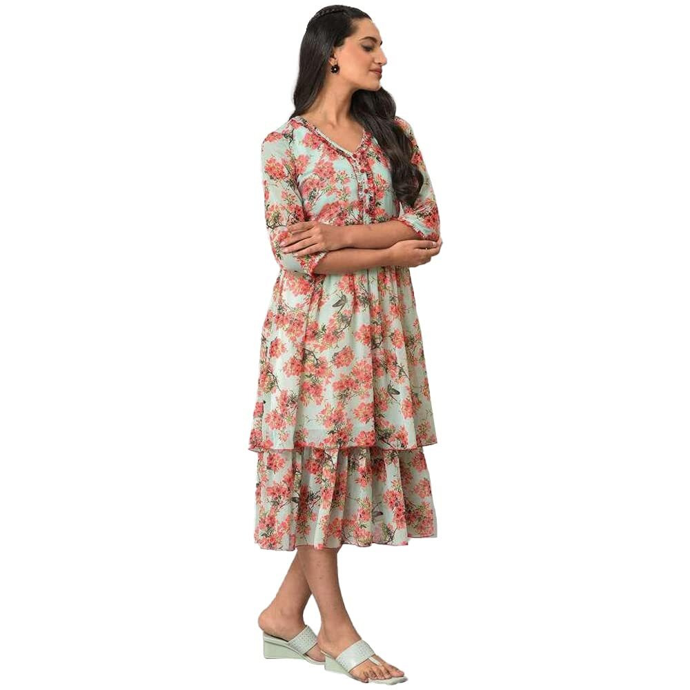 Aurelia Women's Polyester Fit And Flare Midi Dress (23Fea13872-506467_Blue