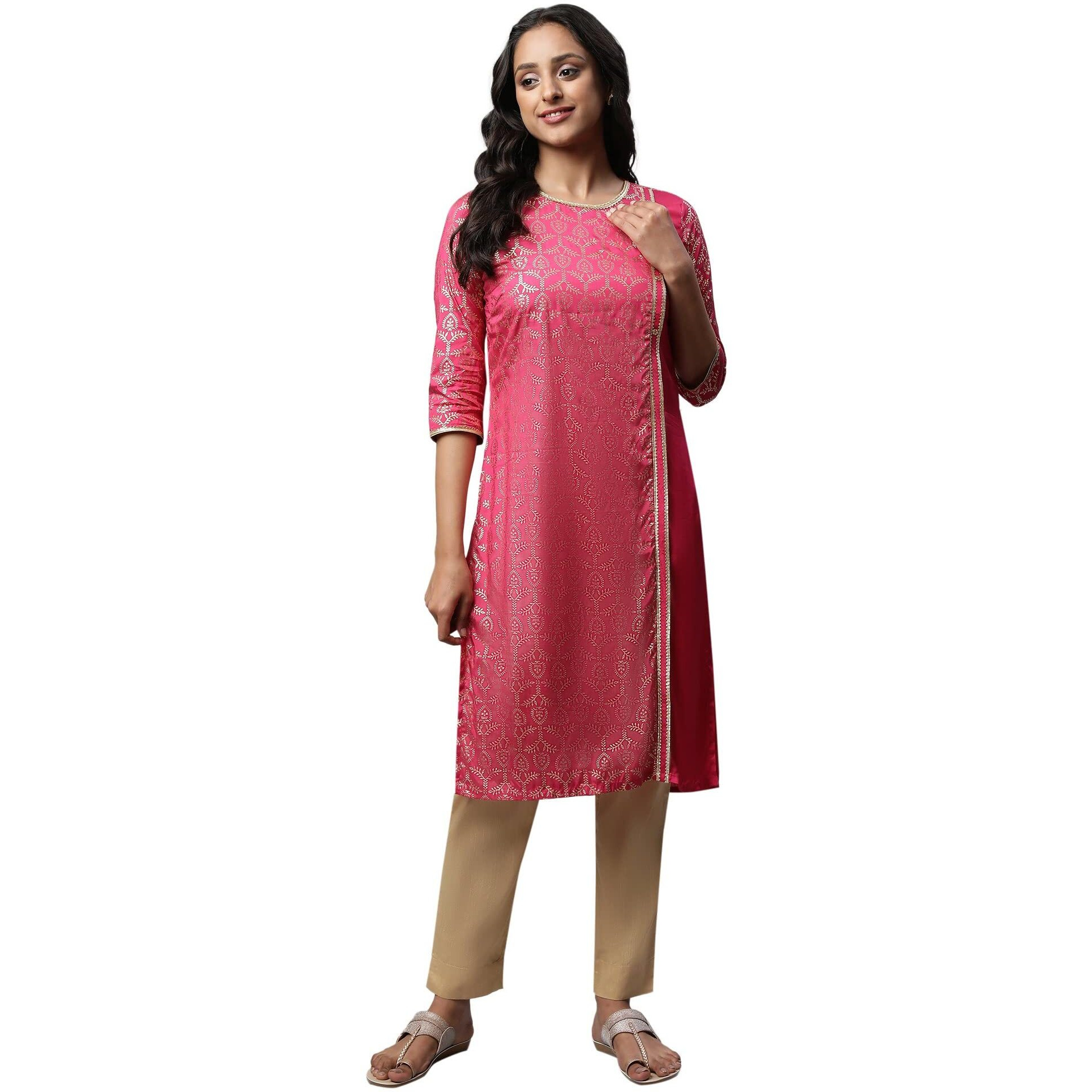 Pink Mock Overlap Straight Kurta