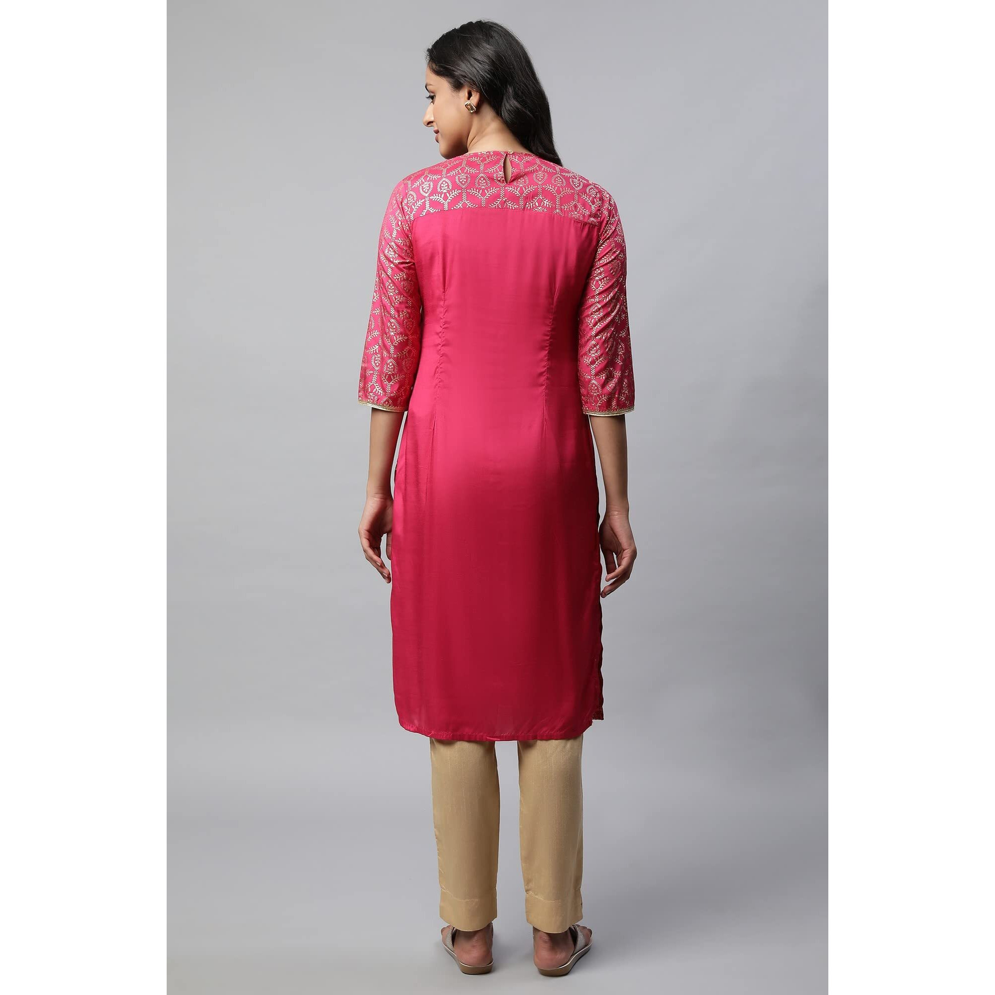 Pink Mock Overlap Straight Kurta