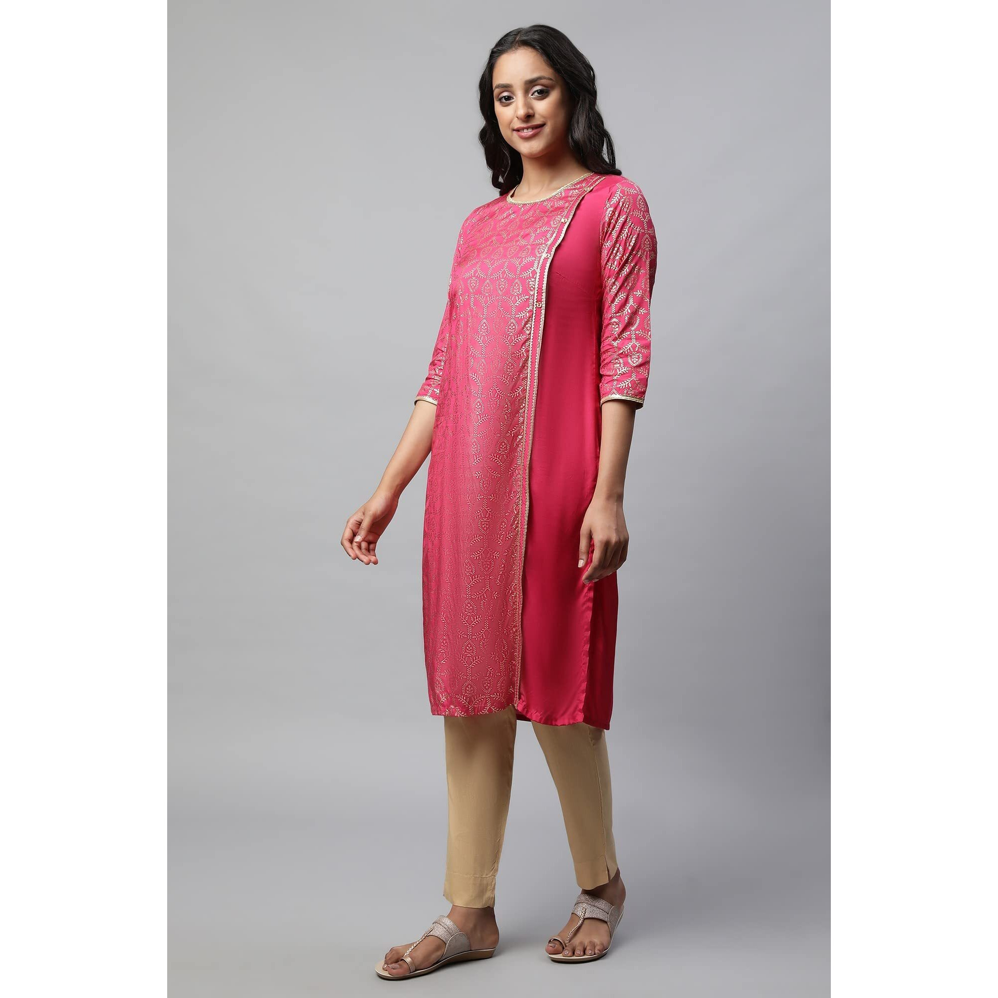 Pink Mock Overlap Straight Kurta