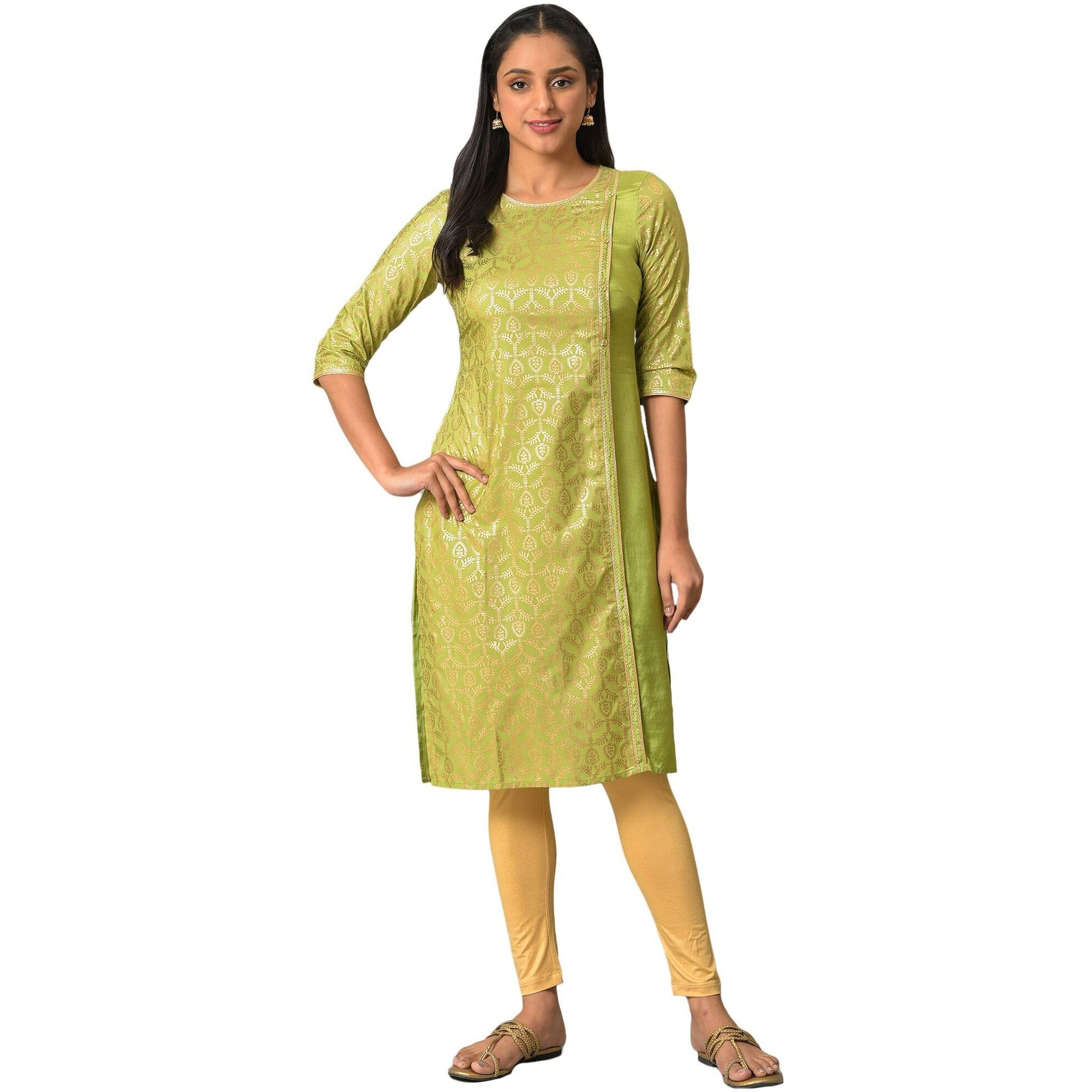 Aurelia Green Foil Print Regular Kurta For Women