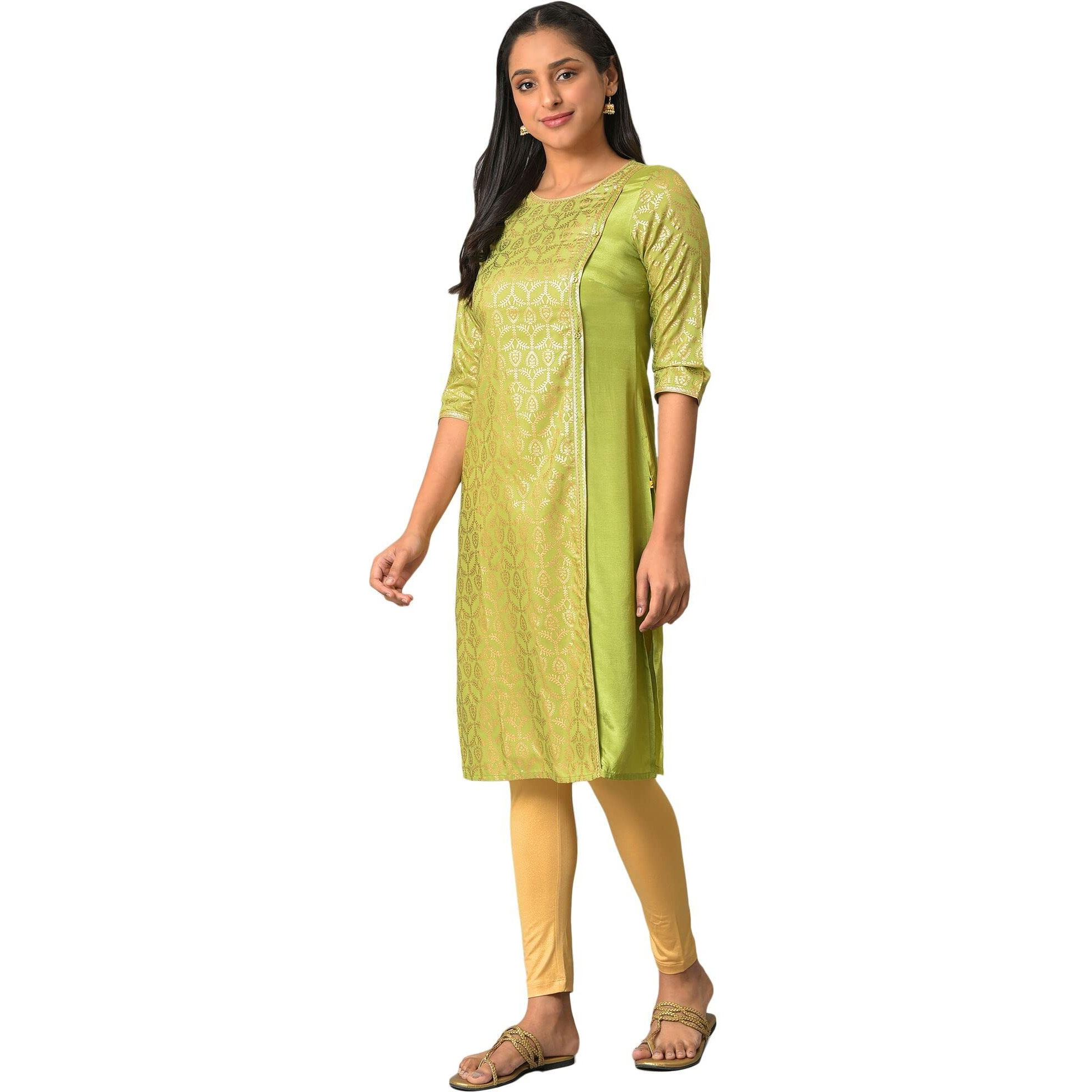 Aurelia Green Foil Print Regular Kurta For Women