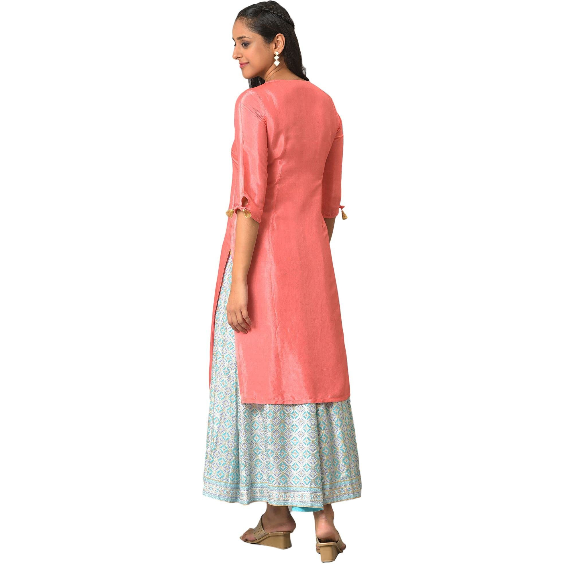 Aurelia Women's Rayon Solid Regular Peach Zari Embroidered Kurta (23Fea13993-605603