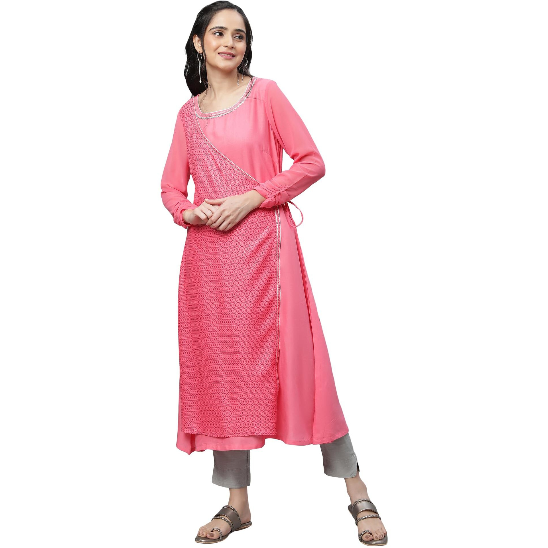 Pink Festive Mock Angrakha Kurta