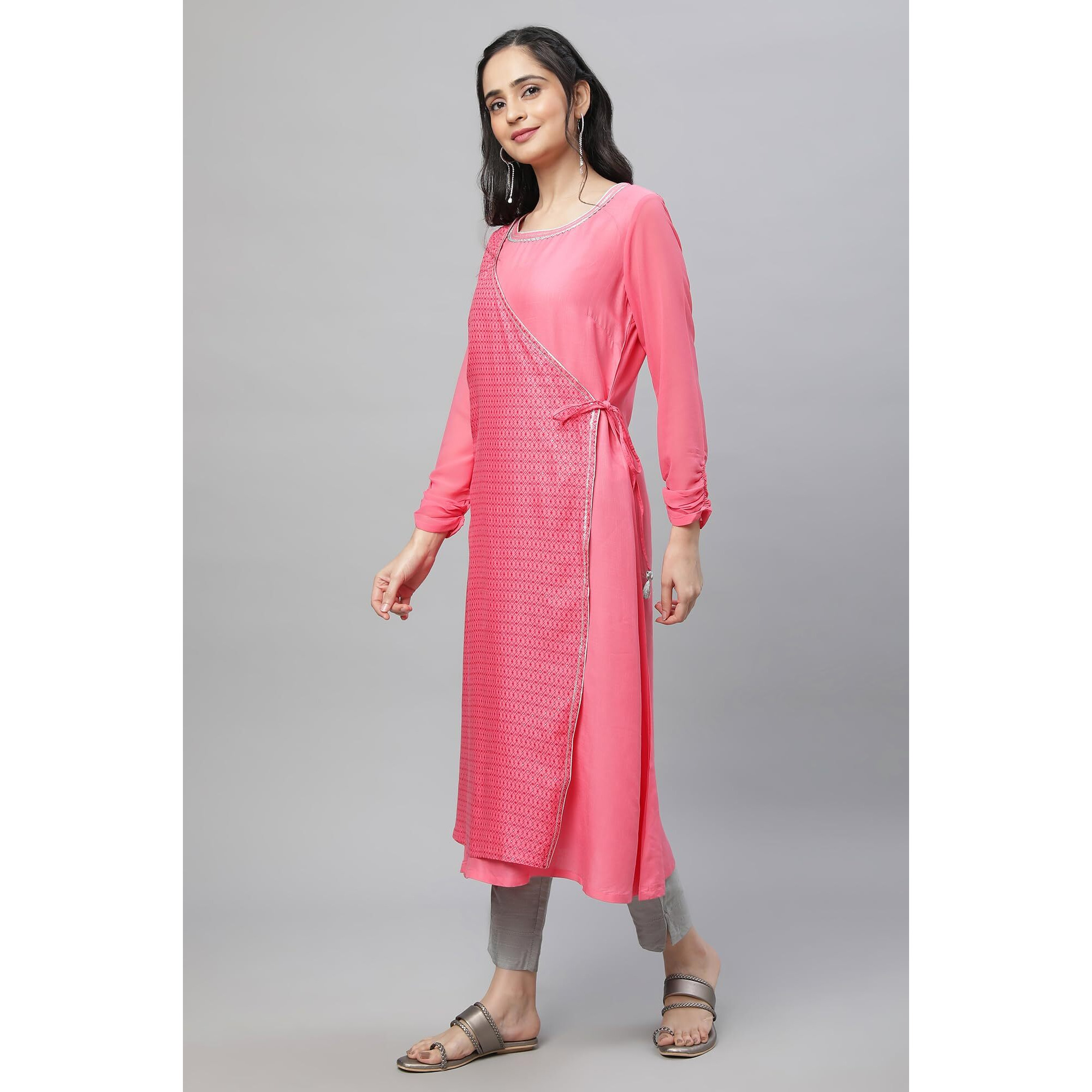 Pink Festive Mock Angrakha Kurta
